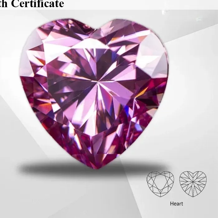 Authentic Moissanite Stone Heart Shape Pink Color VVS1 With Certificate For Pass Diamond Tester Charms Top Jewelry Making Materials