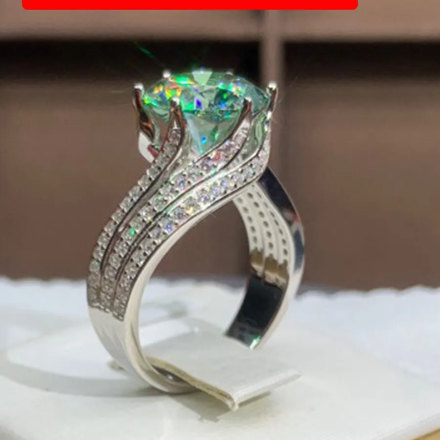 Authentic Serenity Day 5Ct Green Moissanite Ring Pass Tester Drill Pen Diamond S925 Sterling Silver Fine Jewelry For Luxury Wedding