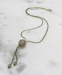 Authentic Gold Plated Sterling Silver Lariat Necklace w/ Clear Stones 18" ~ 11.3g ~ 5-D543