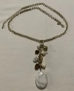 Authentic Lia Sophia "Natural Charm" gold-plated lariat necklace with a white marble
