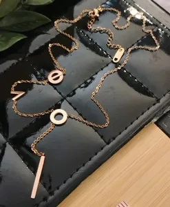 Authentic "LOVE" Letters K18 Chain Rose Gold Plated 15" Lariat Necklace