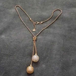 Authentic MAJORICA 18K Gold-plated Sterling Silver Love Knot Faux Pearl Lariat Necklace