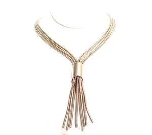 Authentic Vintage Gold Plated Multi-Stranded 4 Row 8 Strand Tassel Lariat Necklace C19