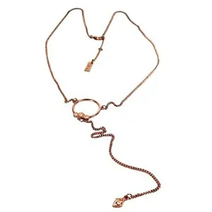 Authentic Luv AJ Necklace 20” Rose Gold Plated Rhinestone Lariat Y Drop Dainty Party