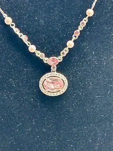 Authentic GIVENCHY Pave & Pink Crystal Gold Plated Lariat Necklace 14" + 3" Extender