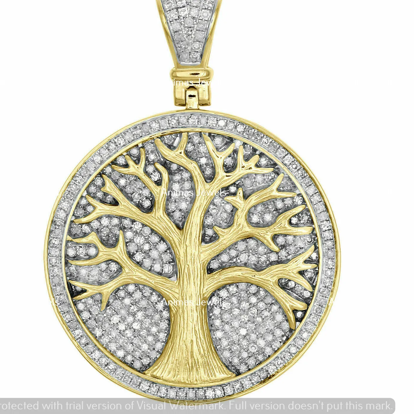 Authentic 10K Yellow Gold Plated 1CT Round Moissanite Tree of Life Medallion Pendant 1.80"