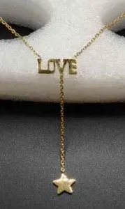 Authentic 18K Gold Plated Love & Star Charm Y Lariat Necklace
