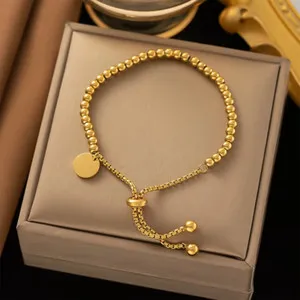 Authentic 14k yellow gold plated lariat style golden beaded bracelet length adjustable