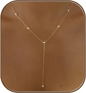 Authentic Gold Necklace for Women, Dainty Gold Long Necklaces 14K Gold Plated Prom Lariat