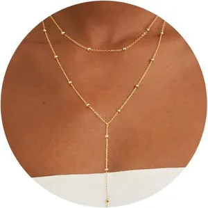 Authentic Lariat Necklace for Women, 14K Gold Plated Long Y-Shaped Drop Chain Necklace Dai