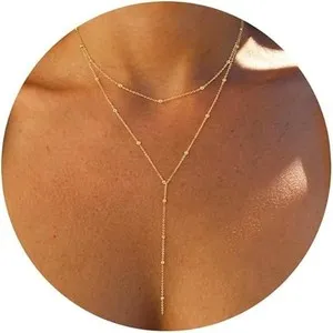 Authentic Lariat Gold Necklace for Women, Dainty Long Necklace 14K Gold Plated/Silver Y-Sh