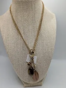 Authentic Lia Sophia Retired “Natural Charm”Necklace 17” Gold Plated Lariat YDrop Dangle