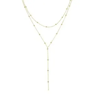 Authentic Lariat Necklace for Women, 14k Gold Plated Long Beaded Pendant Necklaces, Gold