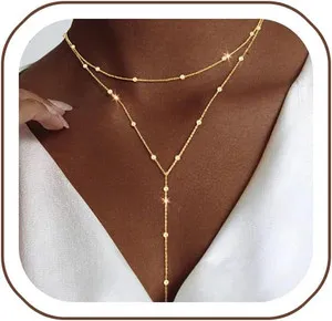 Authentic Lariat Gold Necklace for Women, Dainty Long Necklace 14K Gold Plated/Silver Y-Sh