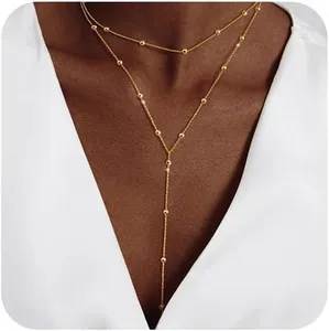 Authentic Gold Necklace for Women Trendy Lariat Y Necklace Dainty 14K Gold Plated/Silver L