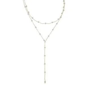 Authentic Lariat Necklace for Women, 14k Gold Plated Dainty Long Bead Necklaces, Gold