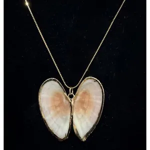 Authentic Heart-Shaped Seashell Pendant Necklace Gold-Plated Edge