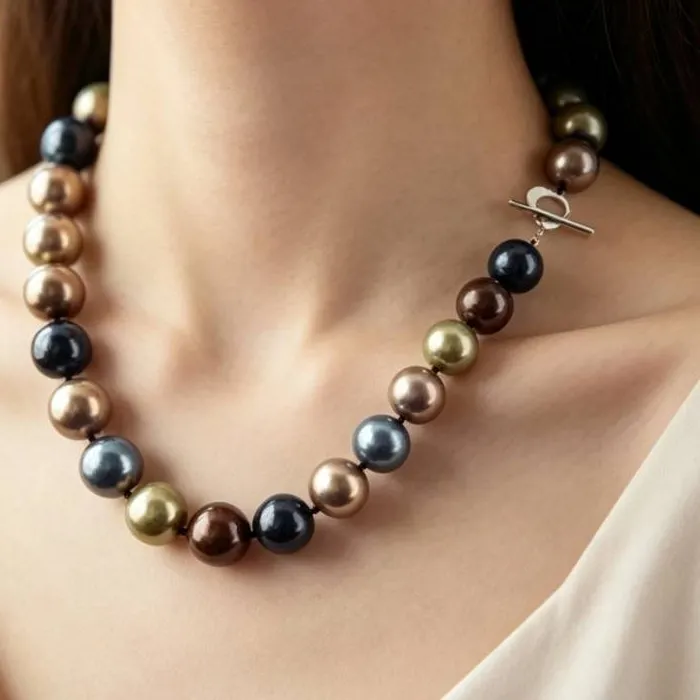 Authentic Huge 12mm Multicolor Round South Sea Shell Pearl Necklace 18'' Jewelry Wedding Chic Hang Women Accessories Diy Aurora