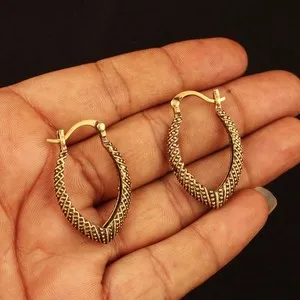 Authentic Gold Plated Textured Hoop Earrings for Women Vintage Oval Hoop Earrings