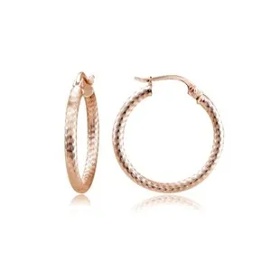 Authentic 2mm Textured Click-Top Round Rose Gold Plated Sterling Silver 25mm Hoop Earrings