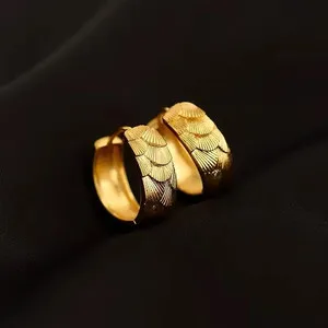 Authentic 18K Gold Plated Vintage Textured Huggie Hoop Earrings Statement Unisex Gift