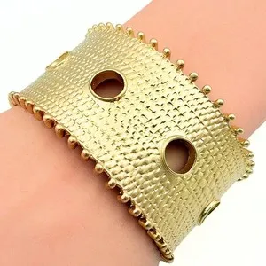 Authentic The Gilded Circlet of Sacred Texture — A Modernist Gold-Plated Granulated Cuff Bracelet