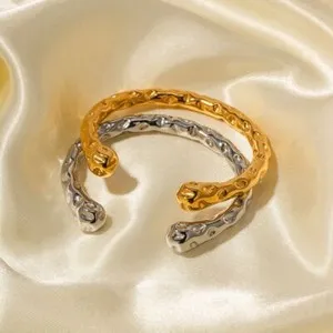 Authentic INS Woman 18K Gold Plated Textured Bracelet Opening Bangle Cuff Wristband
