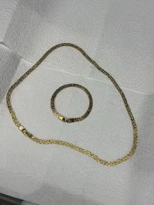 Authentic Vintage Gold Plated Textured Herringbone Chain Necklace and Bracelet Set