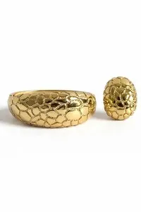 Authentic Luxury Gold Plated Textured Jewelry Set – Bracelet & Ring | Bold Elegant Design