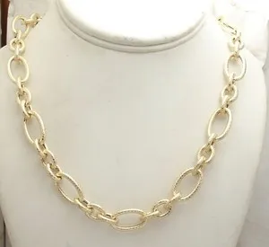 Authentic 18" Technibond Textured Oval Link Chain Necklace 14K Yellow Gold Plated Silver
