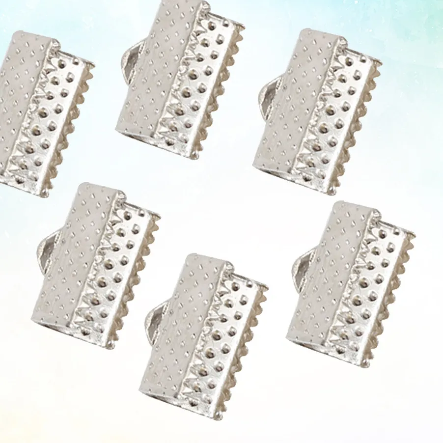Authentic 100Pcs 1.6cm Textured Crimp End Clamps Plated Metal Ribbon Ends for Lace Flat Cords Bookmark Arts Crafts DIY Jewelry