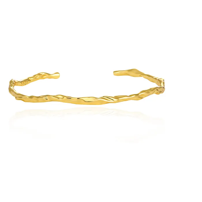 Authentic F.I.N.S S925 Sterling Silver Bracelet Temperament Lava Texture Irregular Gold Open Bangles for Women Fine Jewelry Hand Accessory