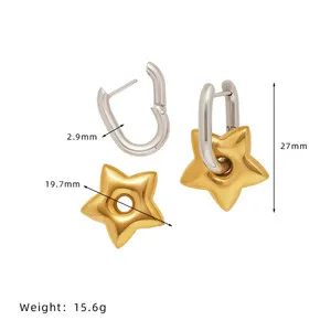 Authentic Woman 18k Gold Plated Stainless Steel Lucky Star Earring Ear Drop Dangle