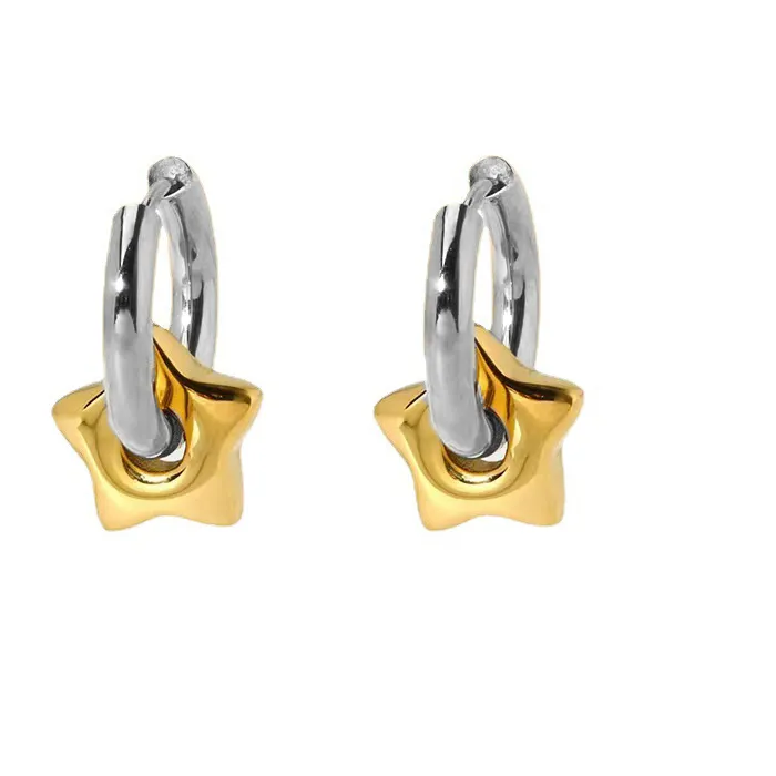 Authentic 18K gold-plated pentagram lucky star drop earrings,,hypoallergenic,waterproof,fashionable jewelry for women