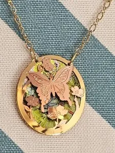 Authentic Unique copper Etched  Butterfly Pendant/Neckace. NWOT. Gold Plated.