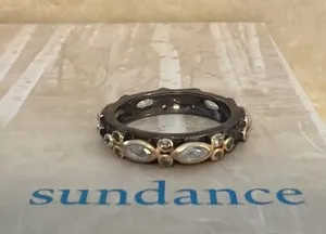 Authentic NWOT Sundance Catalog Silver Gold Plated Accent “Elphyne White Topaz Ring” Sz 6