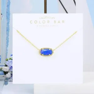 Authentic Elisa Indigo Kyocera Opal Pendant in Luminous Gold