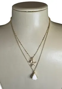Authentic Celestial Gold‑Plated Double‑Layered Druzy & Starfish Necklace – Guardian of Tides