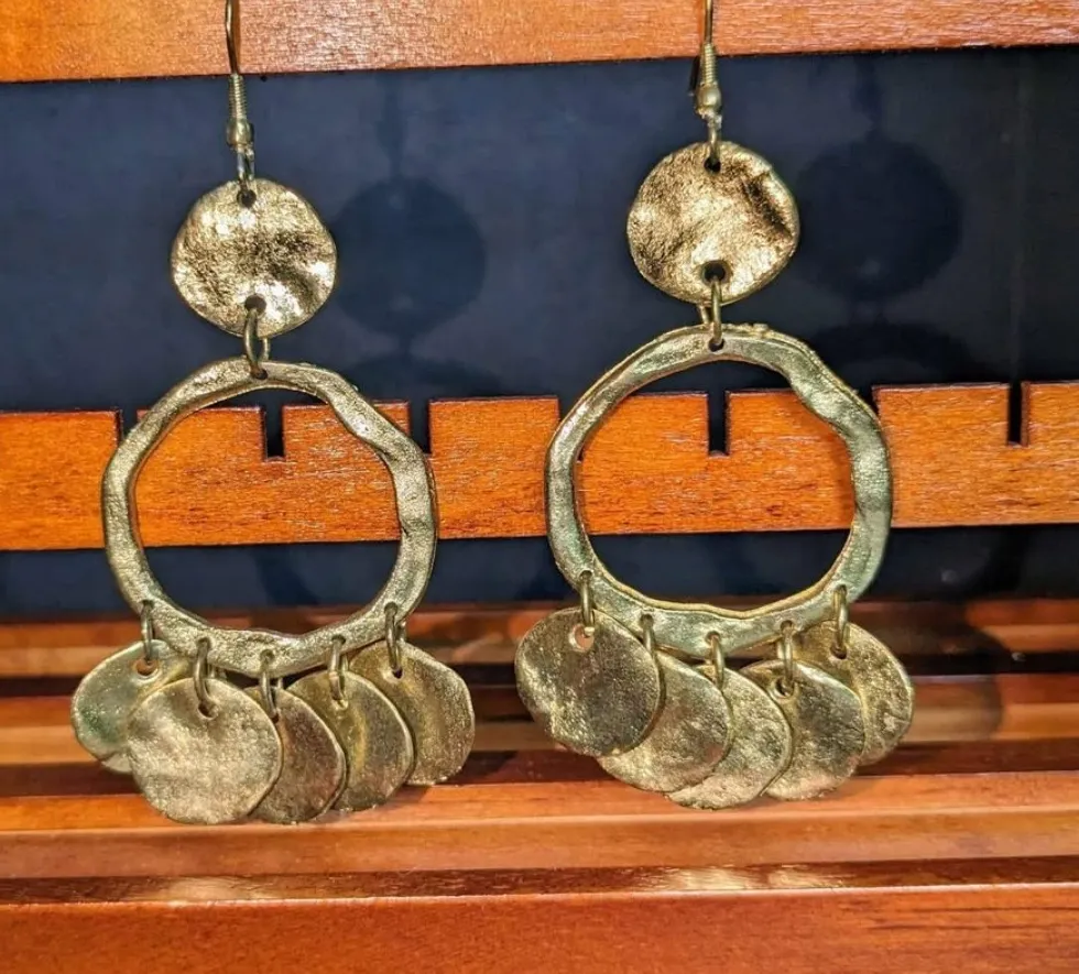 Authentic NWOT Gold Plated Drop Dangle Circular Hoop Earrings
