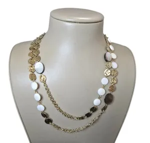 Authentic Women's Fashion Necklace Hammered Gold Plated Mother of Pearl Gray NWOT