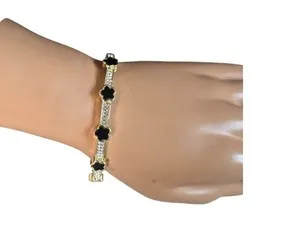 Authentic Women's Trendy Gold Plated Black Enamel Clover Bracelet NWOT