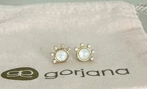 Authentic Gorjana Pearl Pave Gold Plated Stud Earrings NWOT