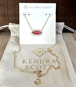 Authentic NEW ~ Kendra Scott Eva Framed 14K Gold Plated Red Glass Pendant Necklace, NIB