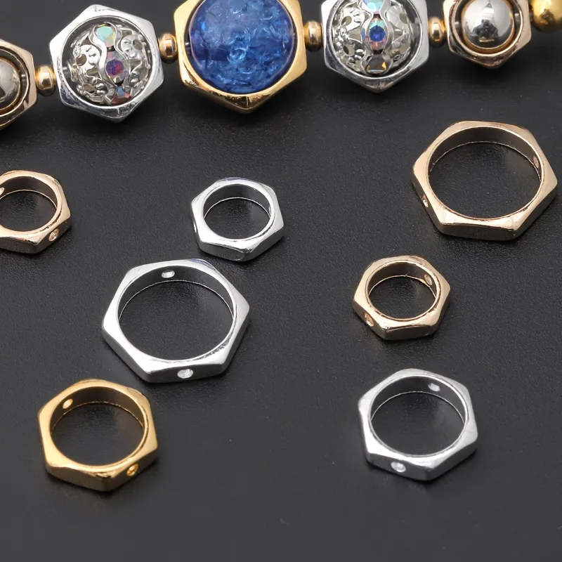 Authentic 10Pcs 8/10/12mm Rhombus Shape Bead Frame Circle Ring Bead Frame Spacer Bead Connector Link Ring For DIY Jewelry Accessories