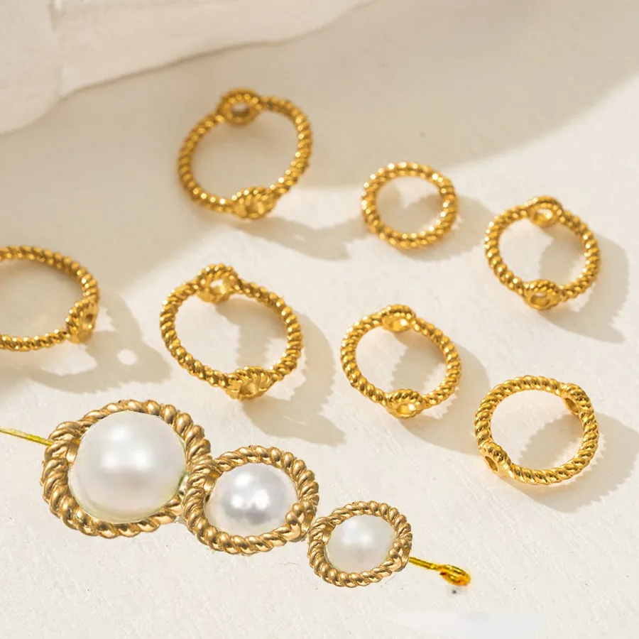 Authentic 10pcs PVD Circle Frame Spacer Bead Round Connector Ring for DIY Beading Earring Bracelet Necklace Making Jewelry