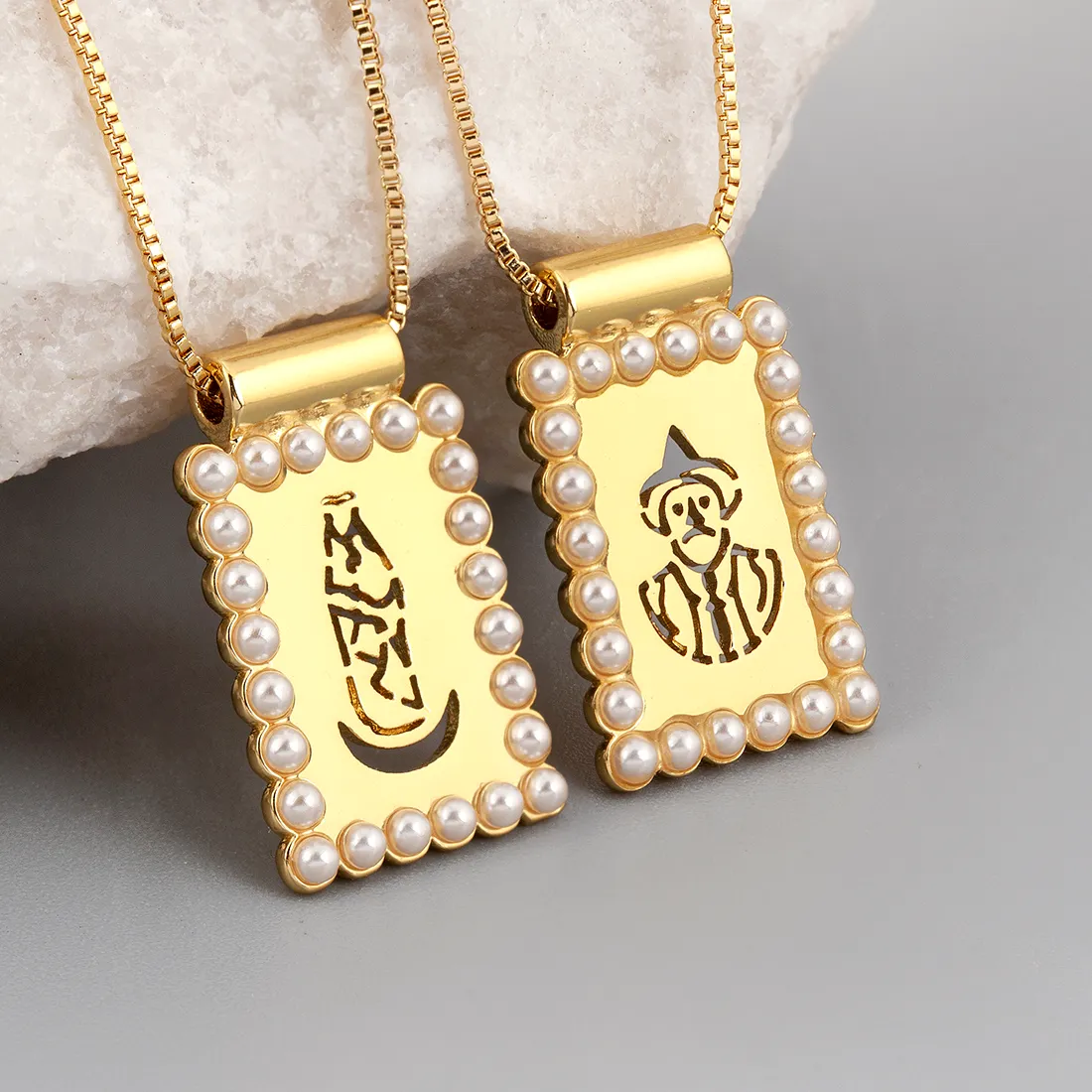 Authentic Nidin New Arrival Pearl Frame Square Virgin Mary Pendant Necklace For Women Vintage Mystic Clavicle Chain Jewelry Amulet Gifts