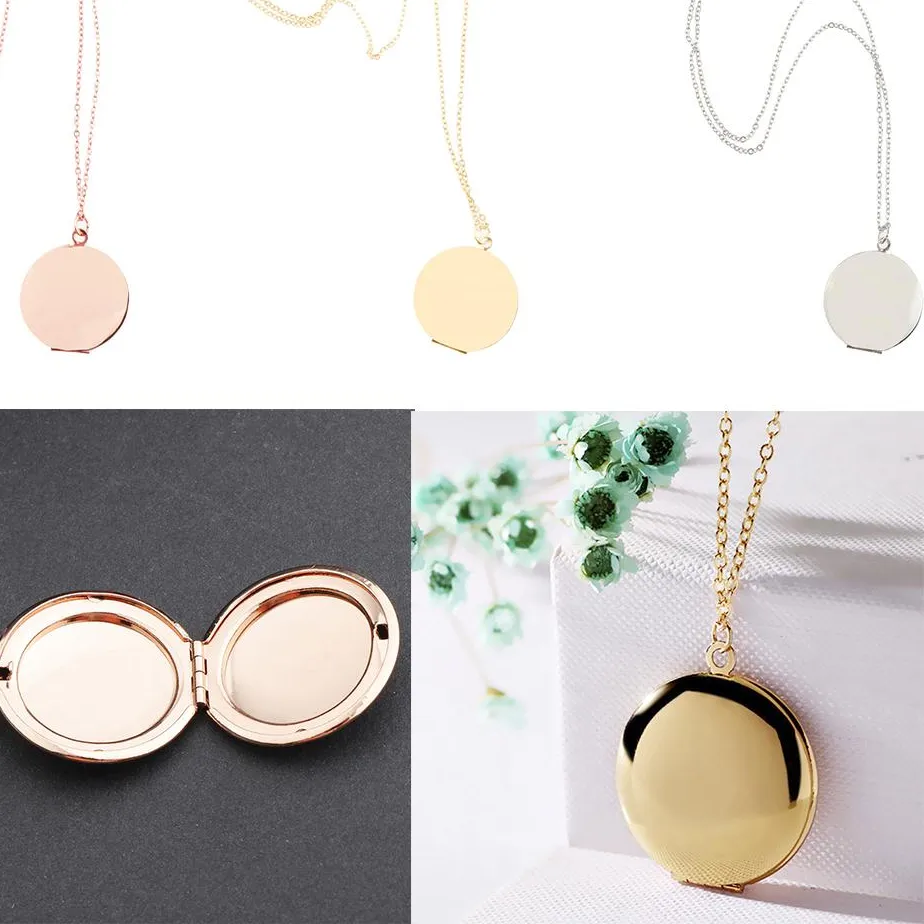 Authentic Round Shape Pendant Necklace with Photo Frame Copper Jewelry for Custom Memory Gift for Women Men Kids