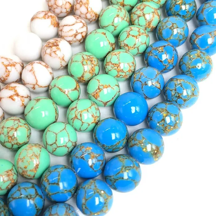 Authentic Synthetic Turquoise White Howlite Golden Stripe Round 4mm 6mm 8mm 10mm 12mm Spacer Wholesale DIY Jewelry Making Loose Beads