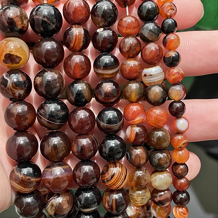 Authentic 4/6/8/10/12/14mm Natural Stone Fantasy Dream Stripe Agates Round Beads Diy Bracelet Accessories for Jewelry Findings 15" Strand