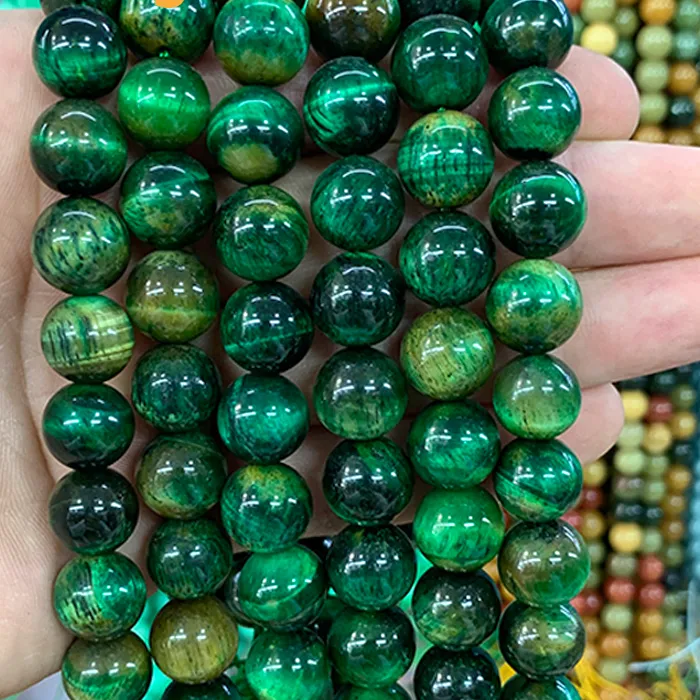 Authentic Natural Green mixed color tiger stone Round Spacer Bead for Jewelry Making DIY Bracelet Accessories 15" Wholesale 6/8/10/12/14MM